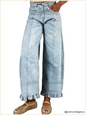 Floral Print Wide Leg Barrel Jeans Y2K Patchwork Baggy Boyfriend Denim Pants
